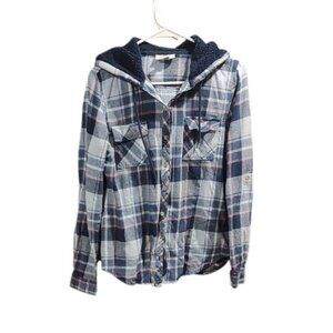 Blue Plaid Hooded Shirt |  20 PTP